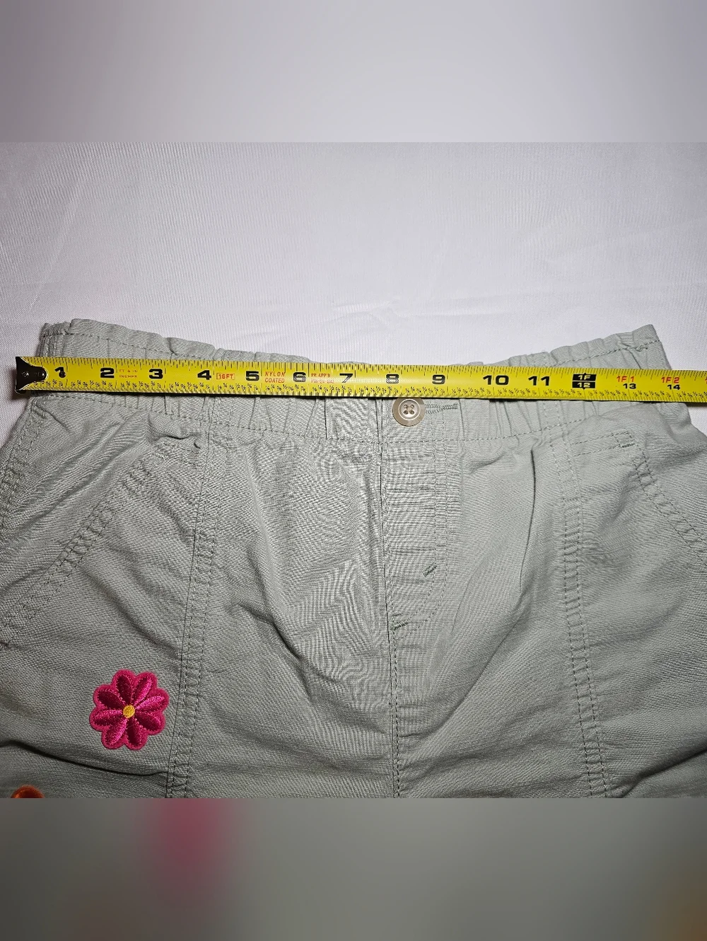 Signature by Levi Strauss Sage Green Embroidered Floral & Butterfly Cargo Shorts - Picture 6 of 7